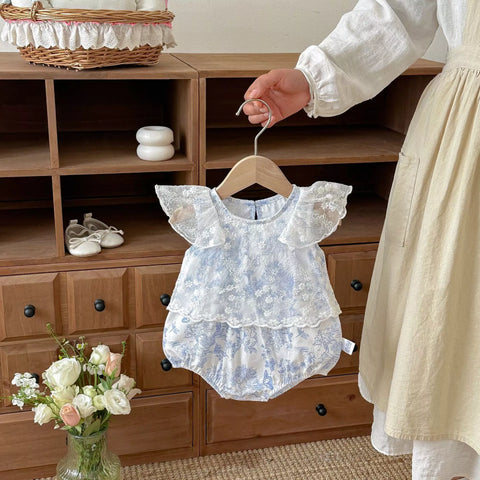 Baby Girl Garden Motif Sheer Lace Layered Bodysuit