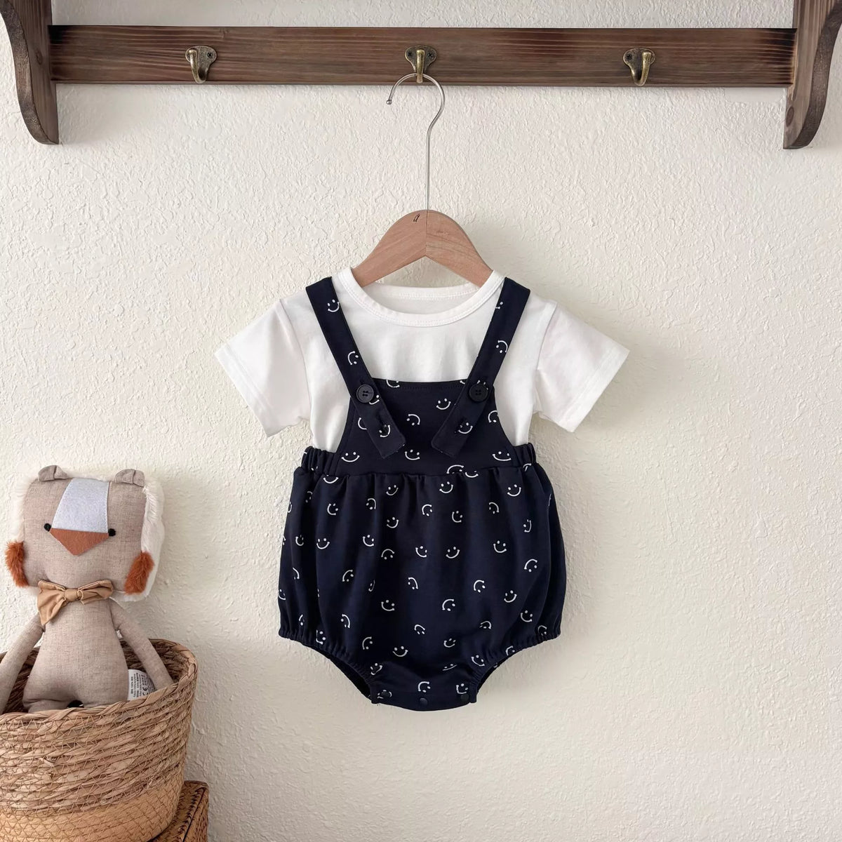 2 pc Baby Boy Happy Face Overalls & Tee Set