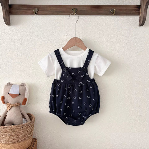 2 pc Baby Boy Happy Face Overalls & Tee Set