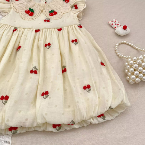 Girls Cherry on Top Scallop Collar Bodysuit or Dress