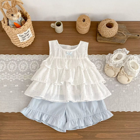 2 pc Girls Ruffle Dots Shorts & Shorts Set