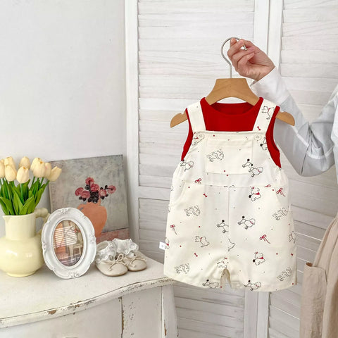 2 pc Unisex Kids French Poodle Tank & Overalls Set