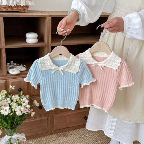 Baby Girl Pointelle Knit Collar Shirt