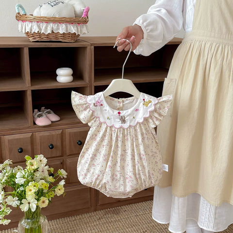 Baby Girl Cute Embroidery Scallop Collar Bodysuit