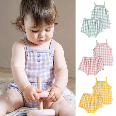 2 Pc Baby Girl Summer Gingham Tank Set