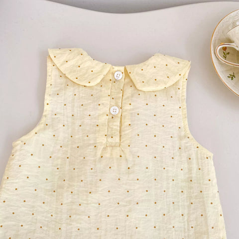 Girls Polka Dot Ruffle Collar Drop Waist Dress