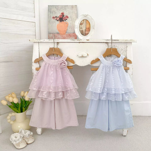 2 Pc Halter Rosette Top & Wide Pants Set