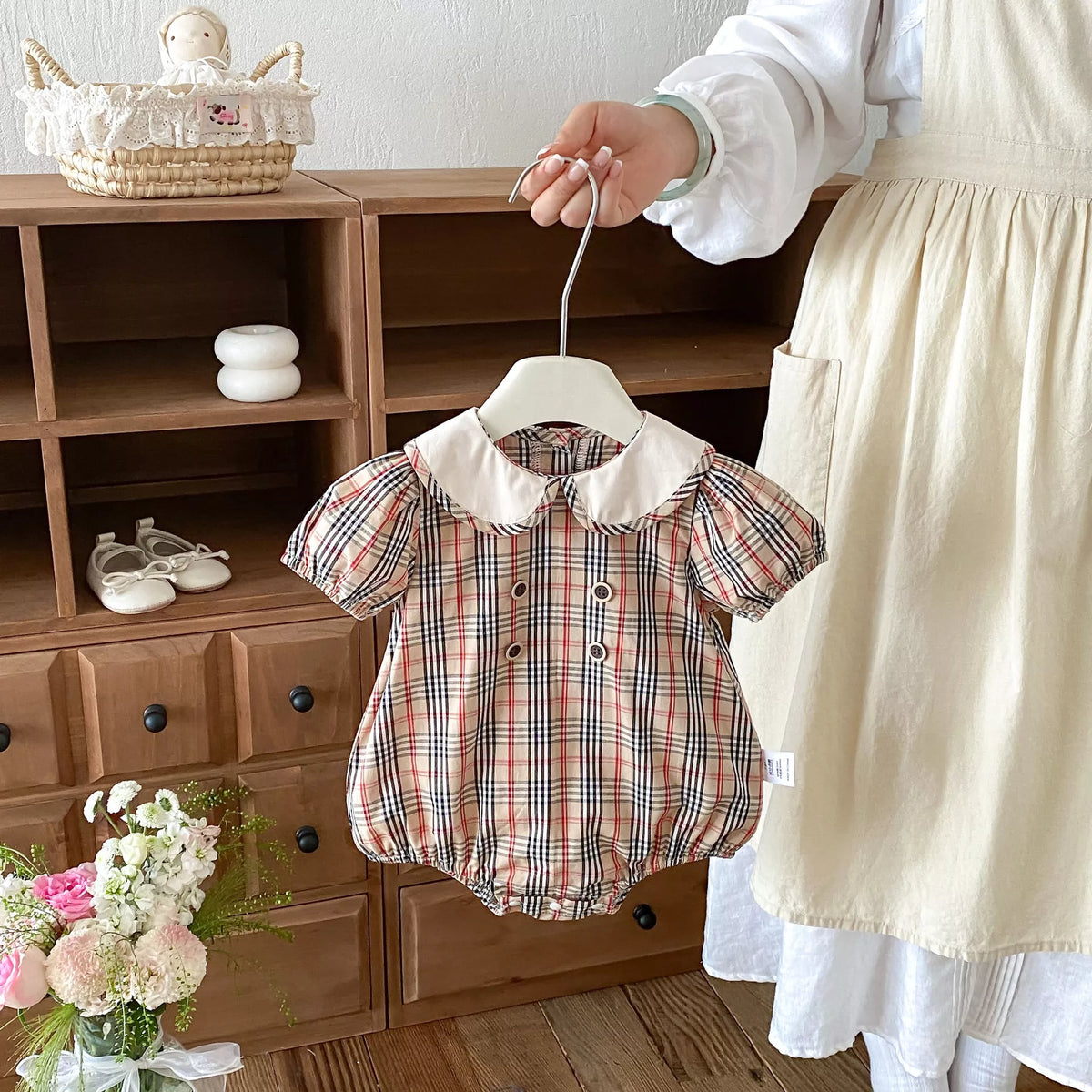 Baby Girl Plaid Peter Pan Collar Bodysuit