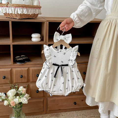 2 Pc Baby Girl Mini Ribbon Print Bodysuit