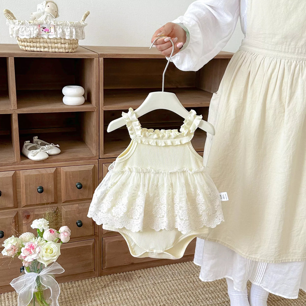Baby Girl Ribbed Lace Overlay Skirt Dress