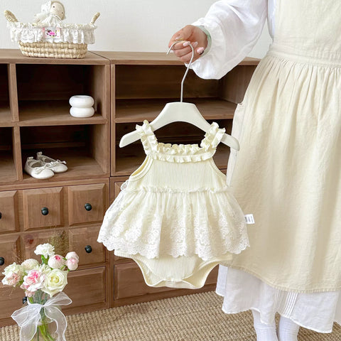 Baby Girl Ribbed Lace Overlay Skirt Dress