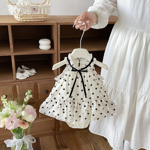 Baby Girl Chic Halter Polka Dot Bow Tie Bodysuit Dress