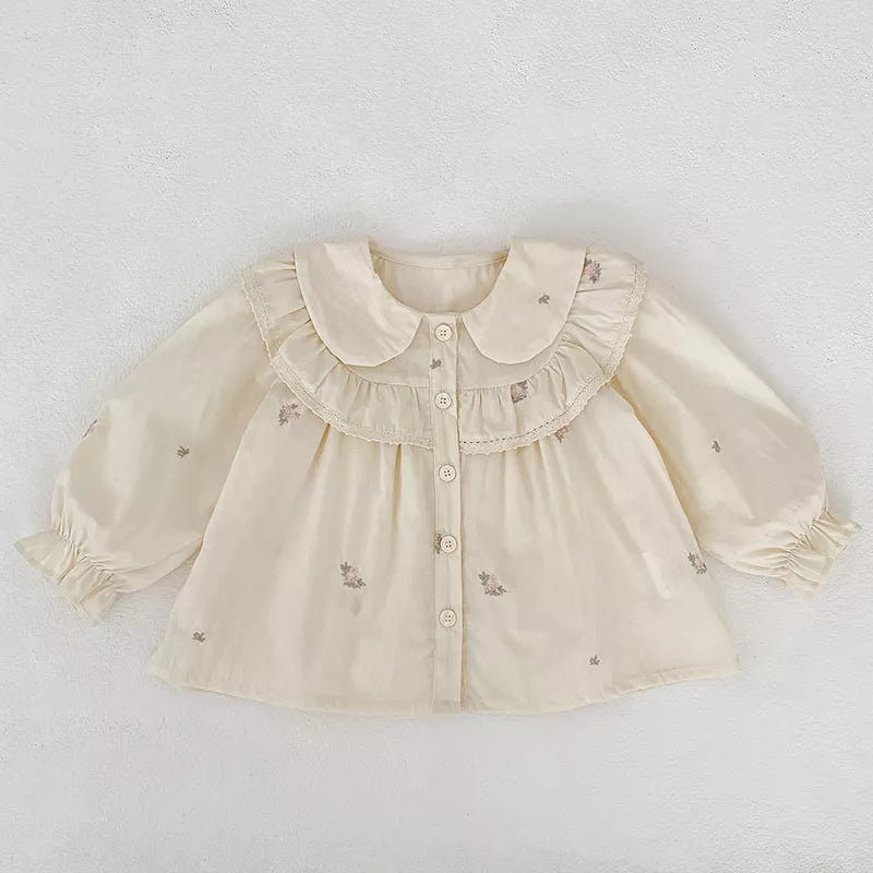 Baby Girl Floral Embroidered Ruffle Collar Blouse