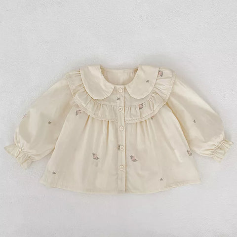 Baby Girl Floral Embroidered Ruffle Collar Blouse