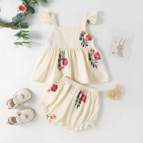 Baby Girl Embroidered Floral Bodysuit/ Set