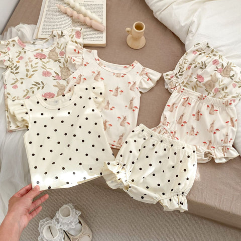 2 Pc Baby Girl Spring Rabbit Tee Short Set