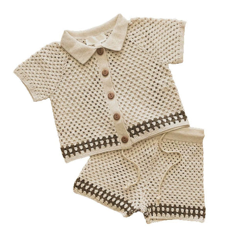 2 pc Baby Boy Hollow Out Crochet Set