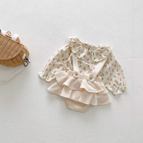 2 Pc Baby Girl Floral Ruffle Collar and Bloomer Set
