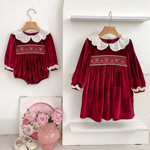 Girls Velvet Holiday Smock Bodysuit/Dress