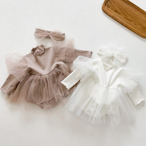 2 Pc Baby Girl Sheer Tutu Bodysuit Dress