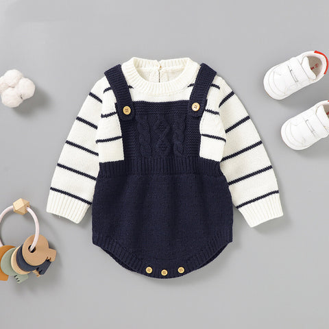 Baby Girl Knit Faux Overall Bodysuit