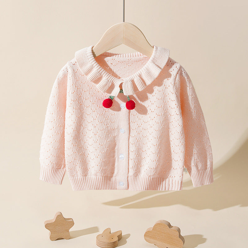Girls Cherry Ruffle Cardigan