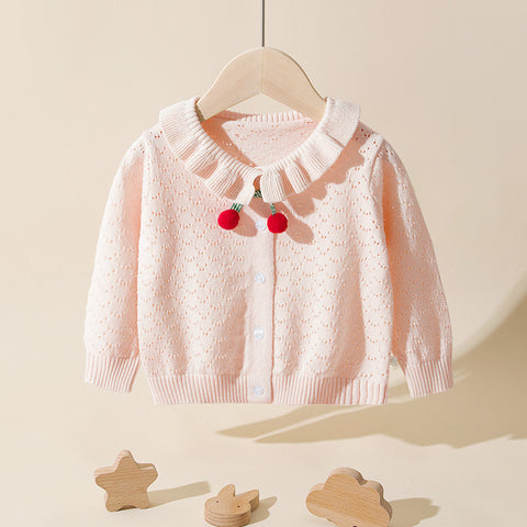 Girls Cherry Ruffle Cardigan
