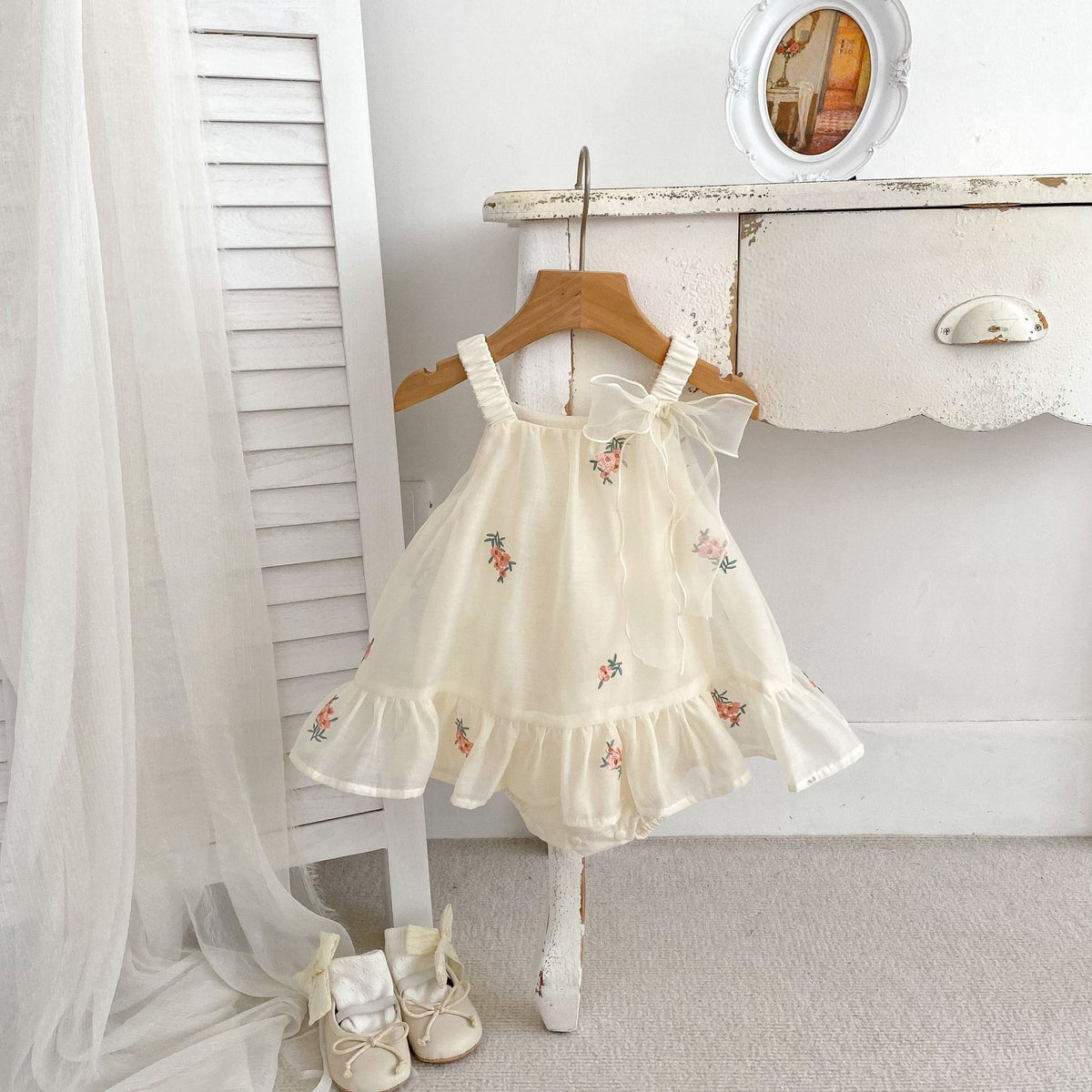 Baby Girl Flower Embroidered Mesh Dress