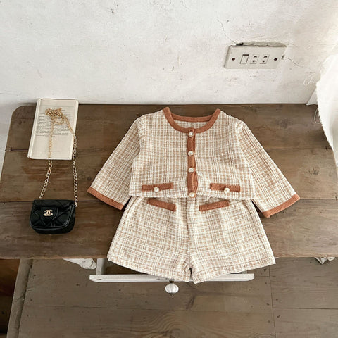 2 Pc Baby Girl Tweed Cardigan Shorts Set