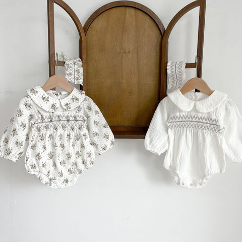 2 Pc Baby Girl Smocked Collar Bodysuit