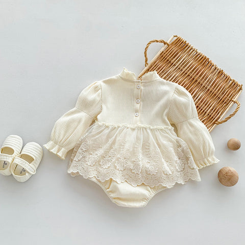 Baby Girl Ruffle Neck Mesh Lace Dress