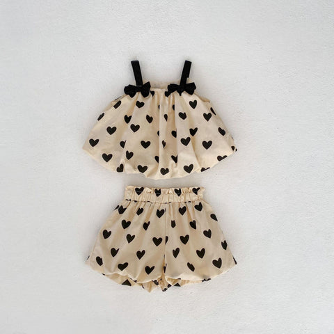 2 Pc Baby Girl Hearts Balloon Top Shorts Set