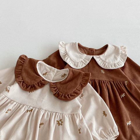 Baby Girl Ditsy Floral Corduroy Collar Dress
