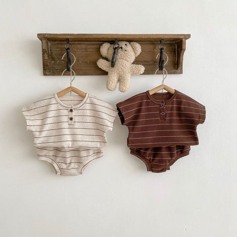 2 Pc Unisex Baby Stripe Waffle Knit Set
