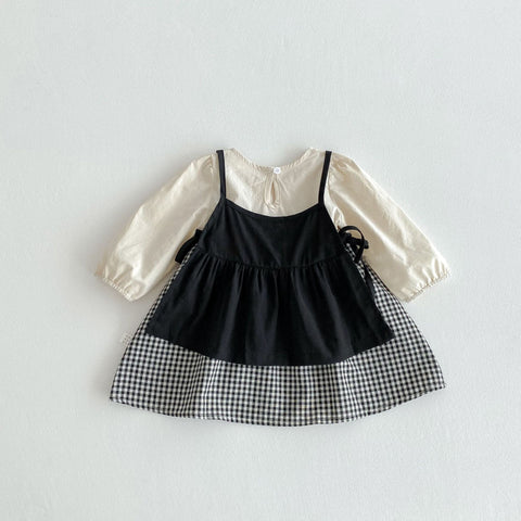 Girl Knit Faux Pinafore Bodysuit Dress