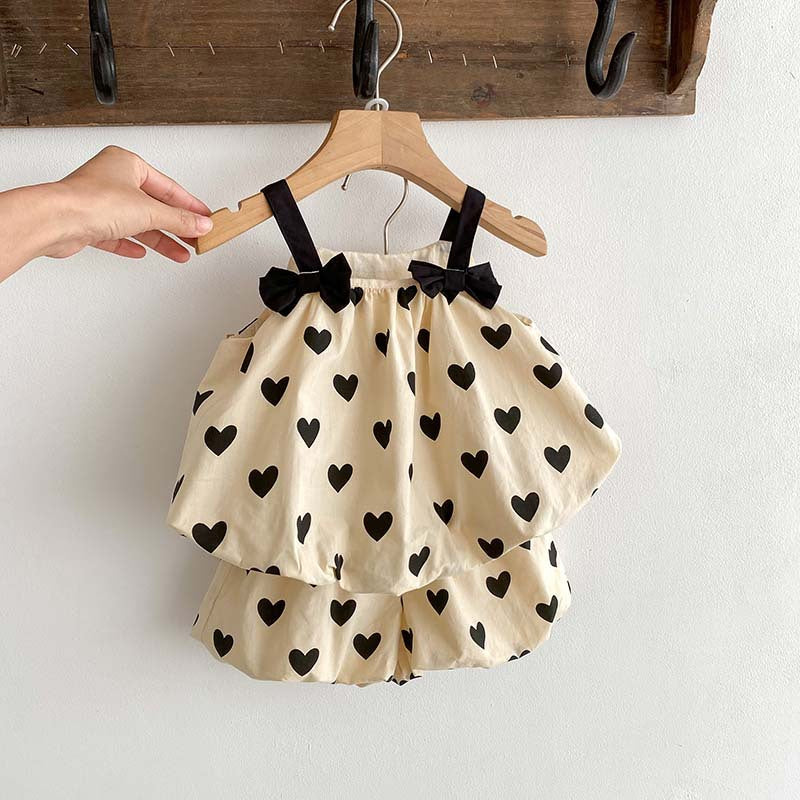 2 Pc Baby Girl Hearts Balloon Top Shorts Set