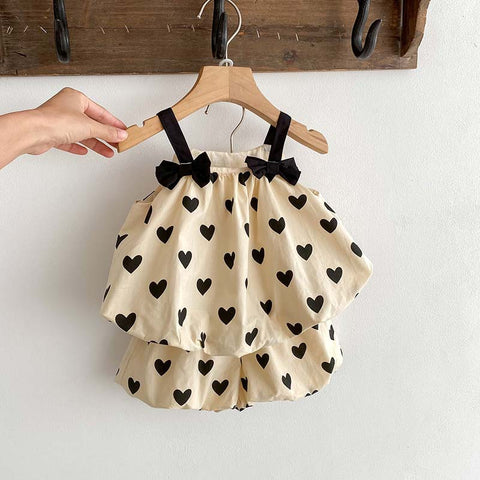 2 Pc Baby Girl Hearts Balloon Top Shorts Set