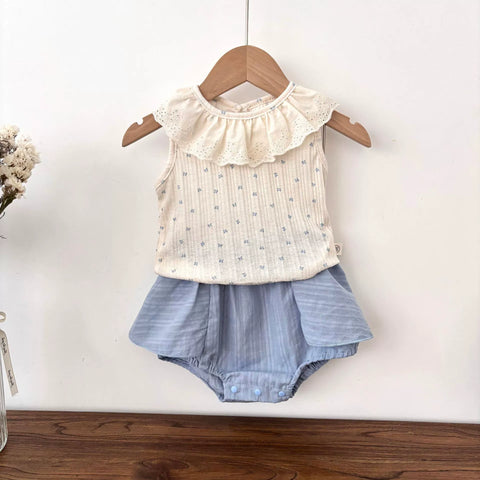 2 Pc Baby Girl Ribbed Shirt & Bloomer Skirt Set