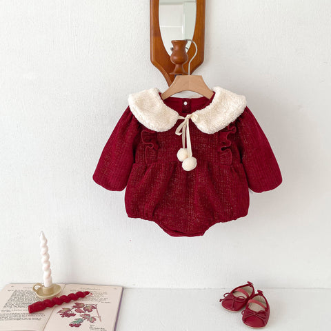 2 Pc Baby Girl Festive Bodysuit Pom Pom Collar