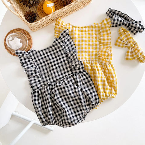 2 Pc Baby Girl Gingham Bodysuit Set
