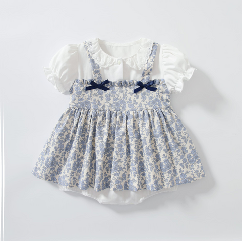 2 Pc Baby Girl Vintage Floral Bodysuit w/ Bonnet