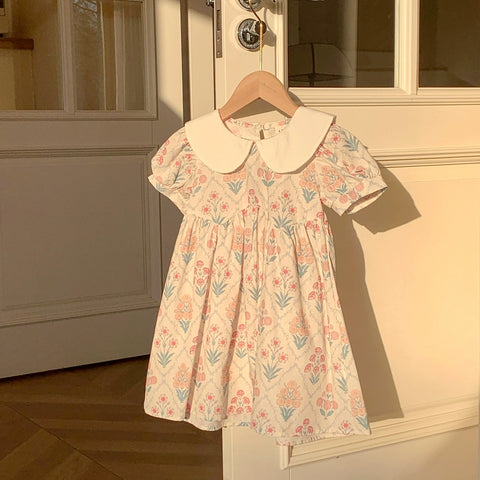 Girls Vintage Wall Paper Print Collar Dress