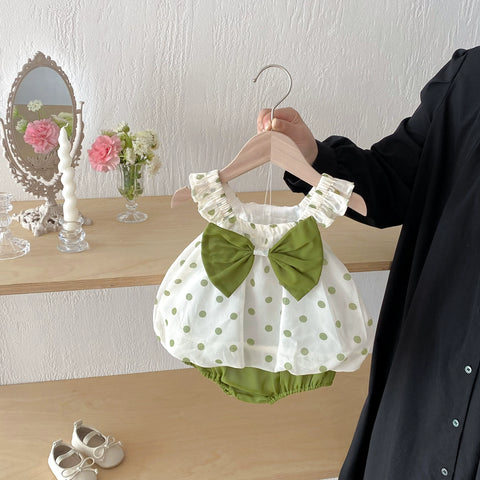 2 Pc Baby Girl Polka Dot Top & Bloomer Set
