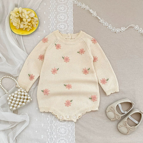 Baby Girl Knit Flower Sweater Bodysuit