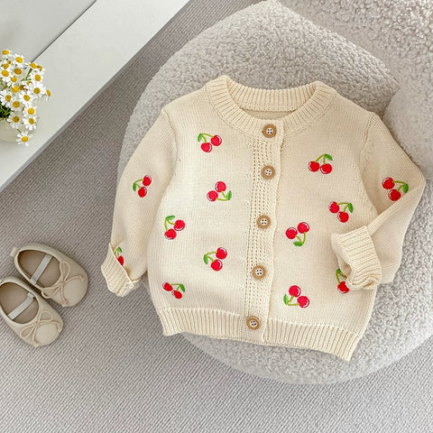 Baby Girl Cherry Embroidered Cardigan