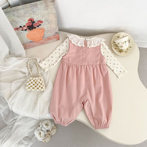 2 Pc Baby Girl Floral Shirt & Pink Jumpsuit Set