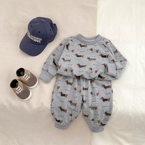 2 Pc Baby Boy Weiner Dog Sweatsuit Set