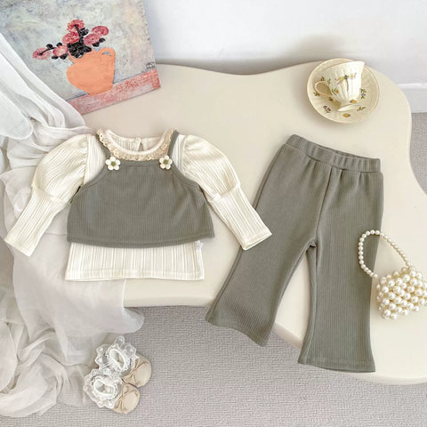 3 Pc Girls Flower Cami Layered Top & Pants Set