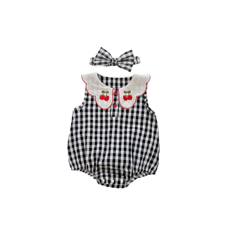 2 Pc Baby Girls Cherry Gingham Plaid Bodysuit
