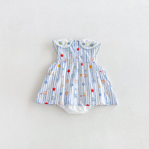 Baby Girls Scallop Collar Seashells Print Dress